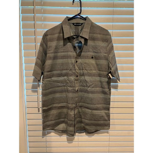 Travis Mathew‎ Gray and Blue Striped Short Sleeve Button Up Shirt - Size L